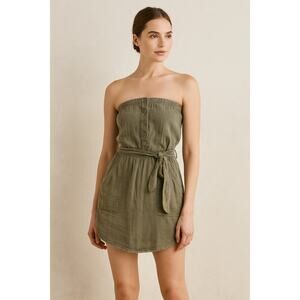 Cloth & Stone Frayed Tube top Mini Dress strapless Olive Green Size Small